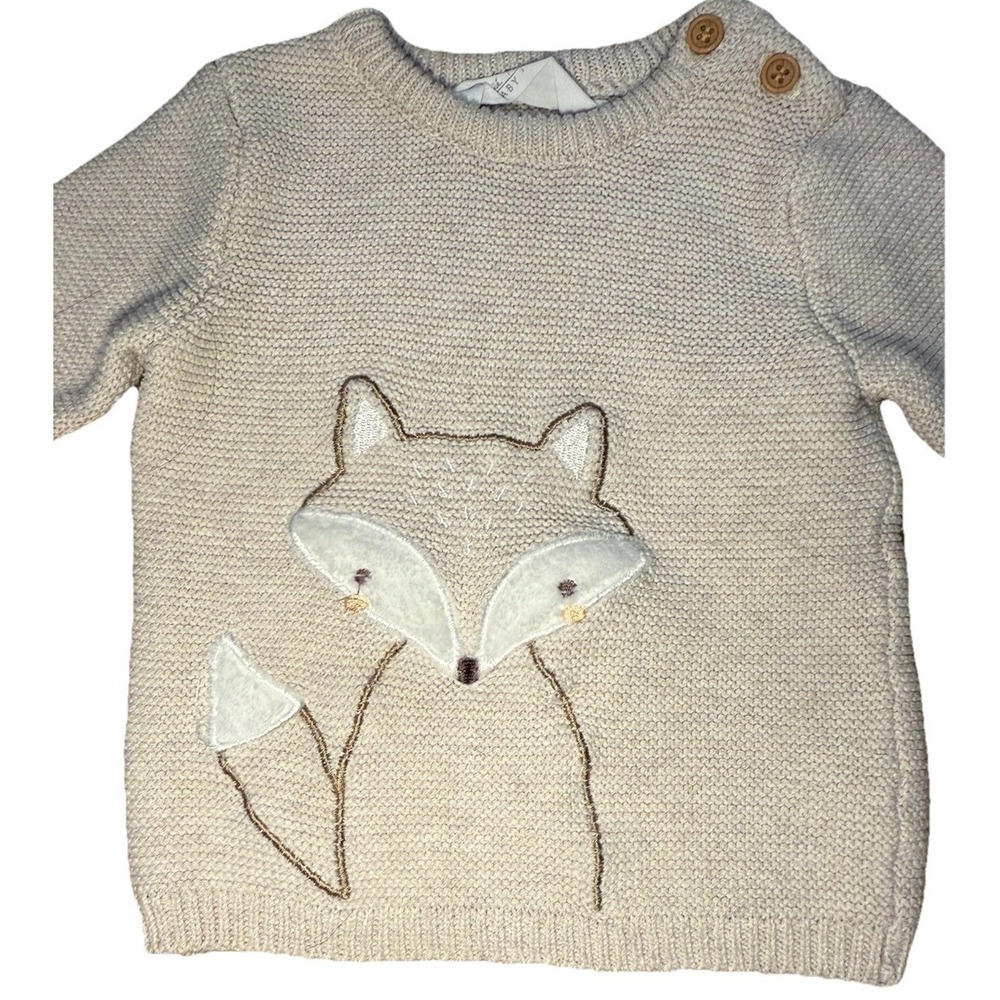 Rene Rofe Fox Knit Sweater Baby 6-9 Months Beige Woodland Forest Earthy Neutral - Picture 4 of 8
